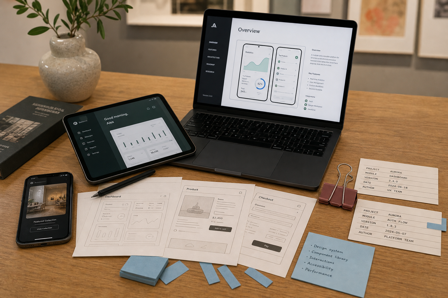 Mobile and web application wireframes with registry cards