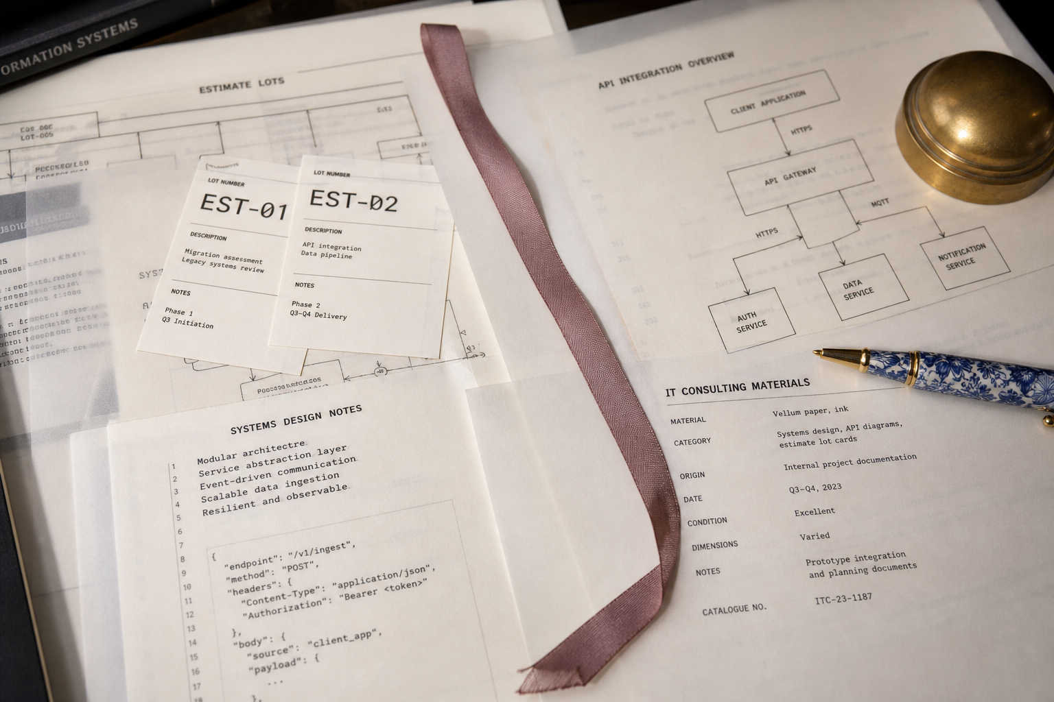 Service lot cards and estimate labels for IT consulting work