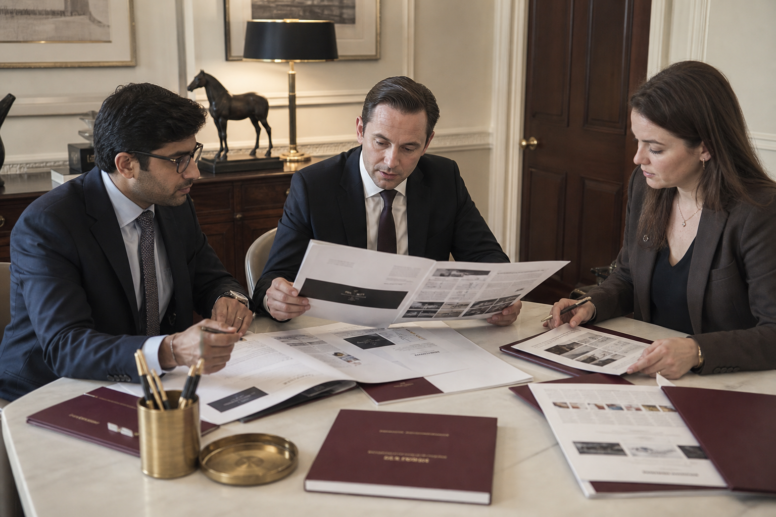VINED LTD team reviewing service boards in a London consulting room